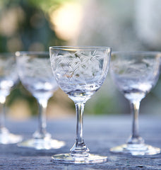Set of 6 Crystal Liquer Glasses with Fern Design