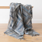 Blue Patterned Merino Wool Throw