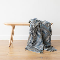 Blue Patterned Merino Wool Throw