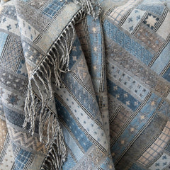 Blue Patterned Merino Wool Throw
