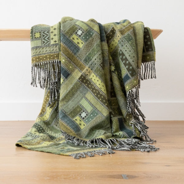 Green Patterned Merino Wool Throw