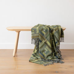 Green Patterned Merino Wool Throw