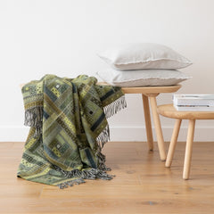 Green Patterned Merino Wool Throw