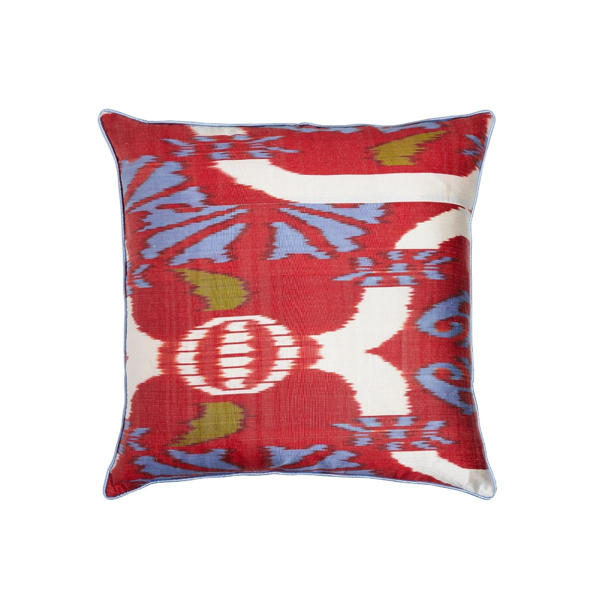 Luxury Silk Square Red & Blue Ikat Cushion