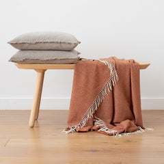 Extra Fine Merino Wool Herringbone Orange Throw