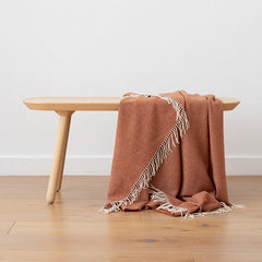 Extra Fine Merino Wool Herringbone Orange Throw