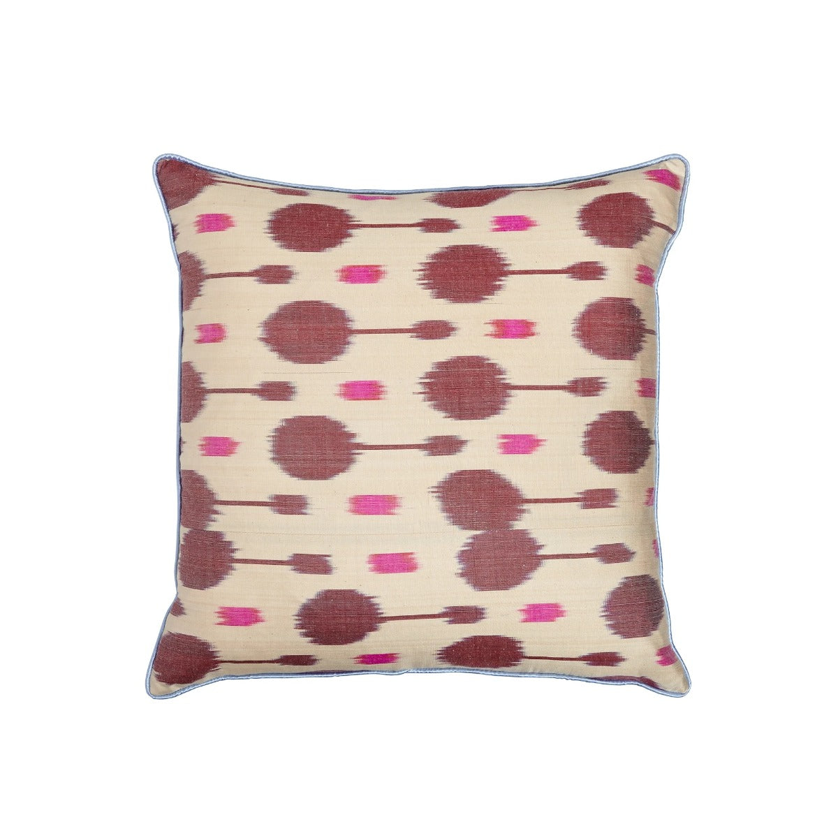 Luxury Square Silk Pink & Burgundy Ikat Cushion