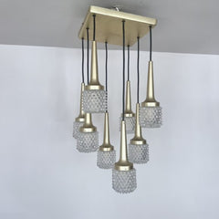 1970s Mid-Century Czech Brass Multi Pendant Chandelier
