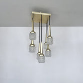 1970s Mid-Century Czech Brass Multi Pendant Chandelier