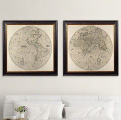 C.1660 Map of the World in Two Hemispheres Framed Prints