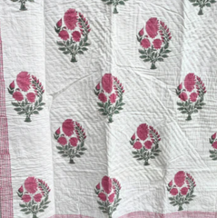 Sarah K Pink & Green Floral Pique Quilt