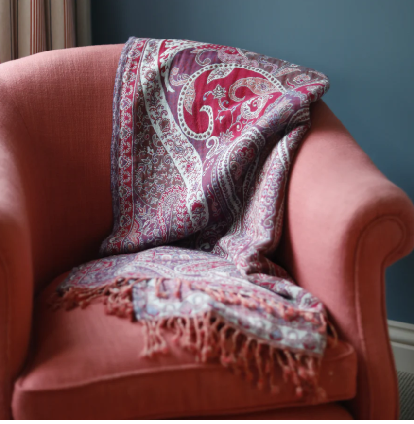 Lilac & Red Paisley Wool Throw