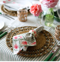 Sarh K Green & PInk Striped Suzani Tablecloth