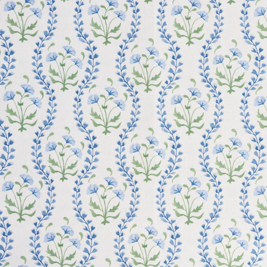 Mews Furnishings Iznik Vine Cornish Blue & Green Floral Fabric