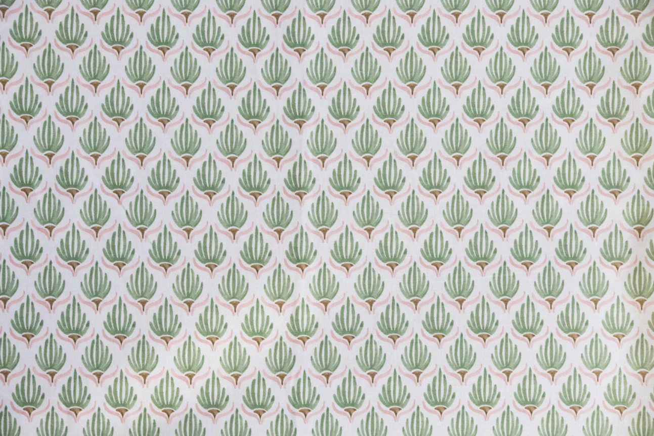 Mews Furnishings Tulips in Moss Green & Pink Fabric