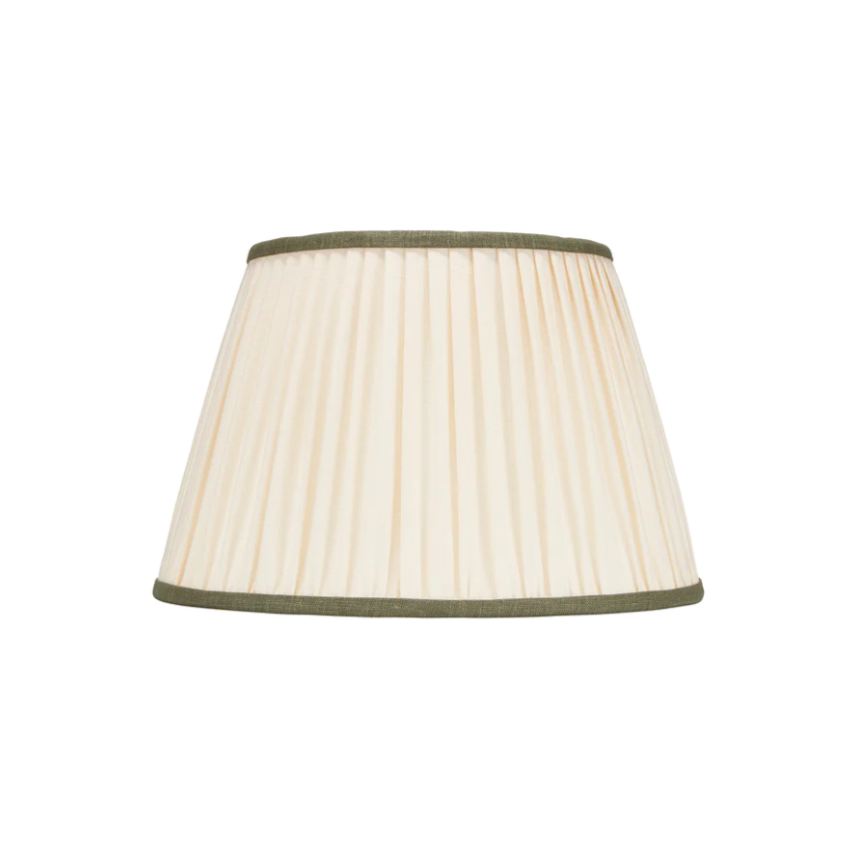 Rosana Lonsdale Pleated Ivory Linen Lampshade with Green Coloured Trim 