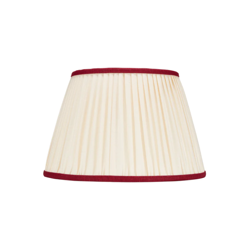 Rosana Lonsdale Pleated Ivory Linen Lampshade with Red Coloured Trim 