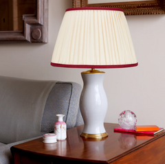 Rosana Lonsdale Pleated Ivory Linen Lampshade with Red Coloured Trim