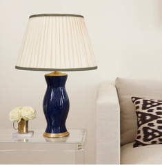 Rosana Lonsdale Pleated Ivory Linen Lampshade with Green Coloured Trim