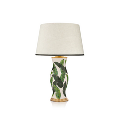 Rosana Lonsdale Stretched Ivory Linen Lampshade with Cloud Green Coloured Trim