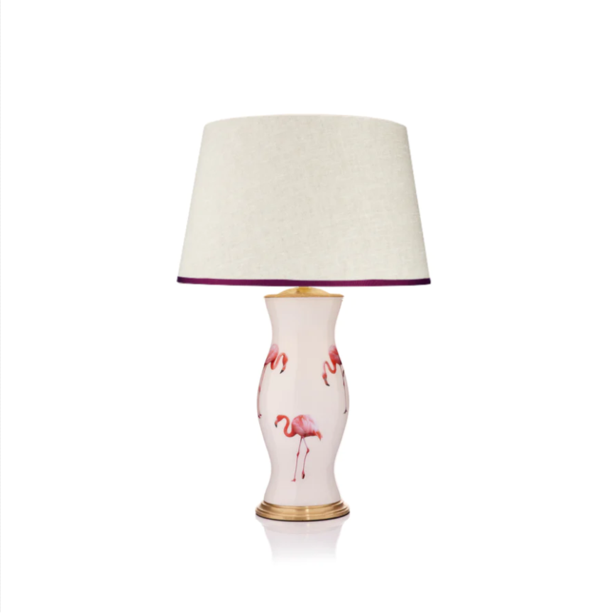 Rosana Lonsdale Stretched Ivory Linen Lampshade with Blush Coloured Trim 