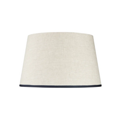 Rosana Lonsdale Stretched Ivory Linen Lampshade with Dark Blue Coloured Trim 