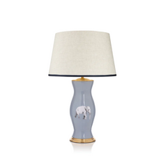 Rosana Lonsdale Stretched Ivory Linen Lampshade with Dark Blue Coloured Trim