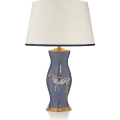 Rosana Lonsdale Stretched Ivory Linen Lampshade with Dark Blue Coloured Trim