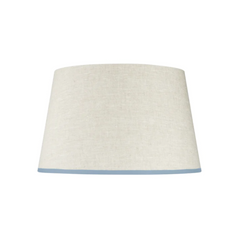 Rosana Lonsdale Stretched Ivory Linen Lampshade with Sky Blue Coloured Trim 