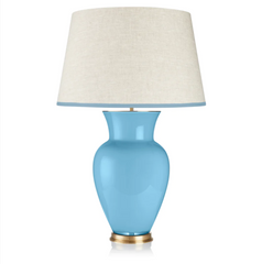 Rosana Lonsdale Stretched Ivory Linen Lampshade with Sky Blue Coloured Trim