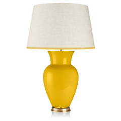 Rosana Lonsdale Stretched Ivory Linen Lampshade with Sunny Yellow Coloured Trim