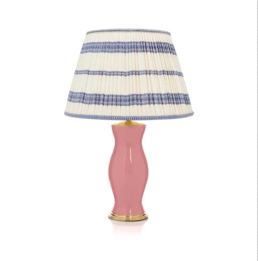 Embroided Blue Striped Gathered Straight Empire Lampshade