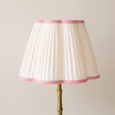 Scalloped Ivory Linen Lampshade with a Rose Pink Trim- Patton House