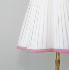 Scalloped Ivory Linen Lampshade with a Rose Pink Trim- Patton House