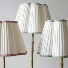 Scalloped Ivory Linen Lampshade with a Bluebell Trim- Patton House