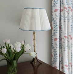 Scalloped Ivory Linen Lampshade with a Bluebell Trim- Patton House