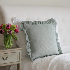 Striped Square Ruffle Cushion in Green & Ivy Patton House