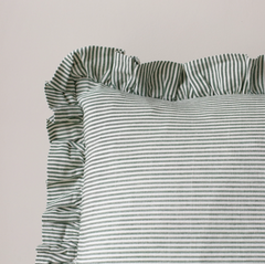 Striped Square Ruffle Cushion in Green & Ivy Patton House