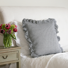 Striped Square Ruffle Cushion in Blue & Ivy Patton House