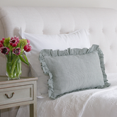 Striped Oblong Ruffle Cushion in Green & Ivy Patton House