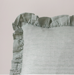 Striped Oblong Ruffle Cushion in Green & Ivy Patton House