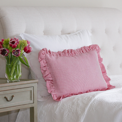 Striped Oblong Ruffle Cushion in Raspberry & Ivy Patton House