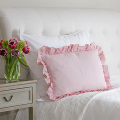 Striped Oblong Ruffle Cushion in Rose Pink & Ivy Patton House