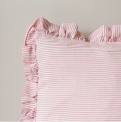 Striped Oblong Ruffle Cushion in Rose Pink & Ivy Patton House