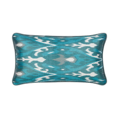 Luxury Silk Rectangular Verdigris & Jade Green Ikat Cushion