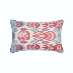 Luxury Silk Rectangular Grey, Red & Blue Ikat Cushion