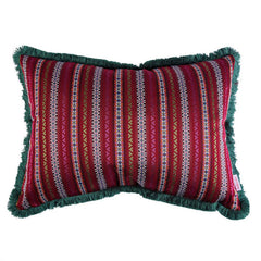 Kelling Home, Peruvian Striped Fuchsia Rectangular Cushion With Moss Green Fringe