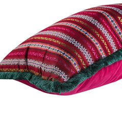 Kelling Home, Peruvian Striped Fuchsia Rectangular Cushion With Moss Green Fringe
