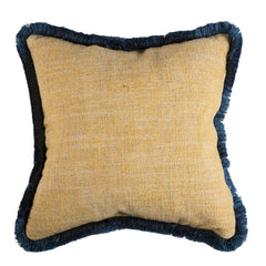 Kelling Home, Natural Yellow & Cornflower Blue Ikat Fringed Square Cushion