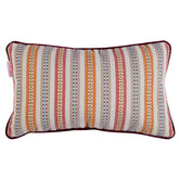 Kelling Home- Striped Orange, Pink & Blue Rectangular Cushion With Plum Velvet Piping